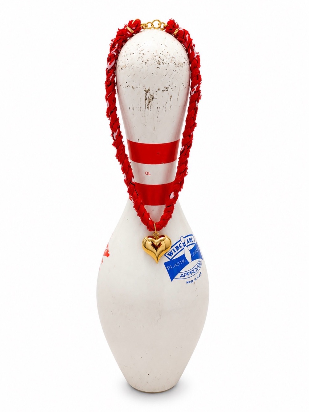 Gold Heart Pendant on Red Braided Rope Necklace